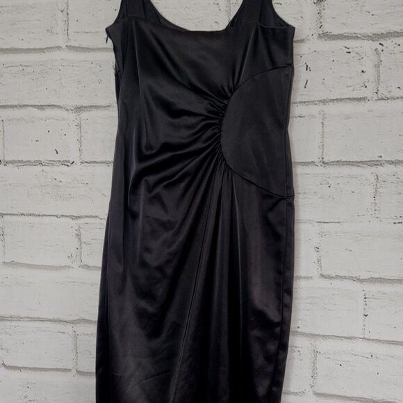 David Meister Women's Solid Black Lined Ruched Side Sheath Dress Size 8 LBD - Picture 5 of 11